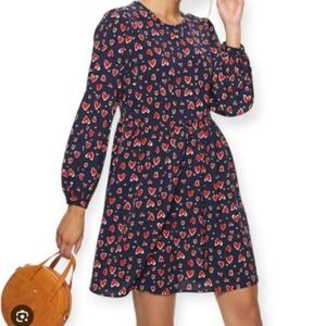POPSUGAR Navy and Red Heart Long Sleeve Dress Sz XL EUC.